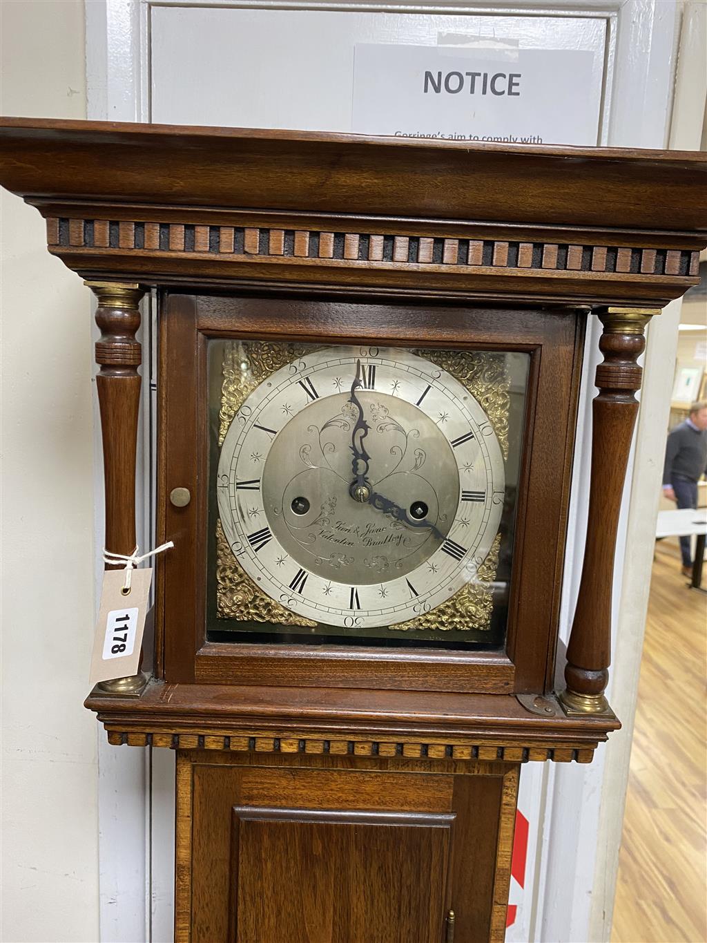A reproduction mahogany longcase clock by Sam and Jane Valentin Bradley, height 184cm